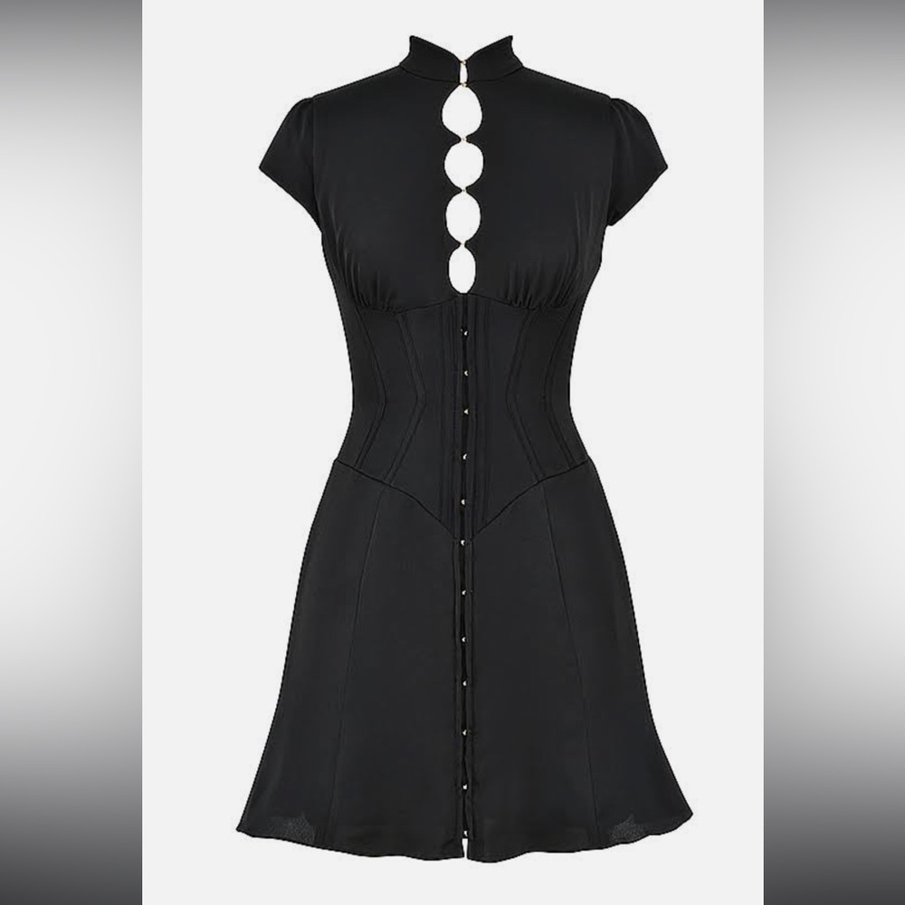 NWT HOUSE OF CB Carmina Fluted Corset Mini dress in Black